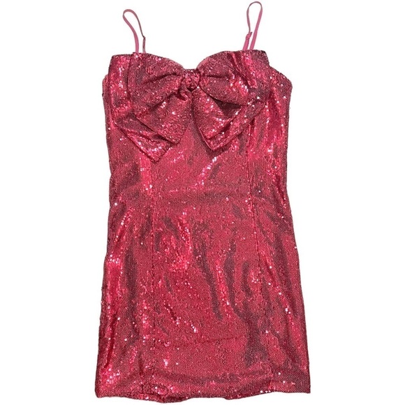 NWT Ronny Kobo Sequin Bow Embellished Lindsay Dress in Tulip sz S - Picture 2 of 13